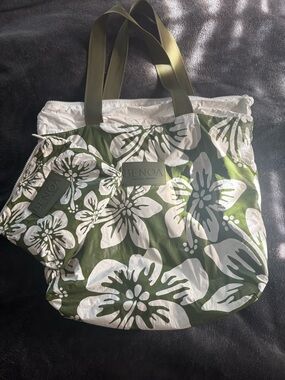 Olive Green Floral Tote Bag